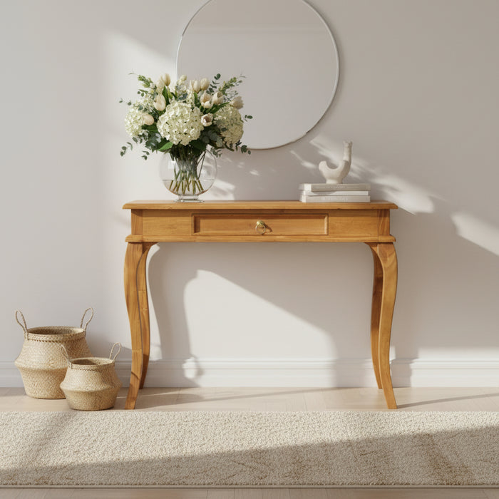 100cm Queen Ann Console Hallway Table - Light Pecan
