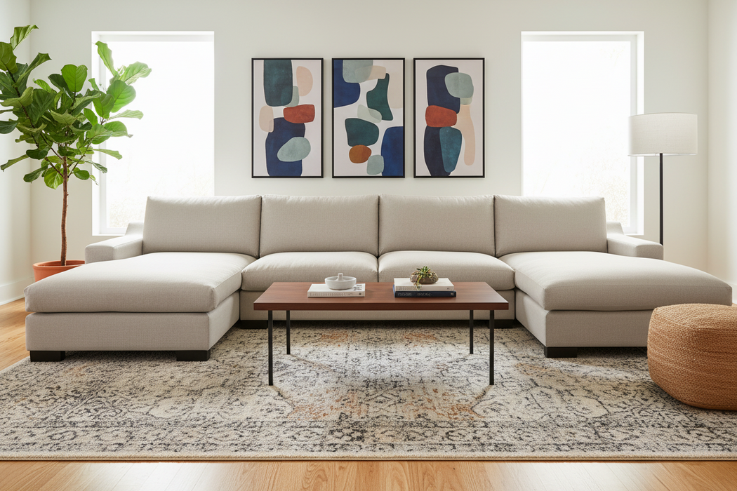 Maxwell Double Chaise with Feather Wrapped Seat Cushions