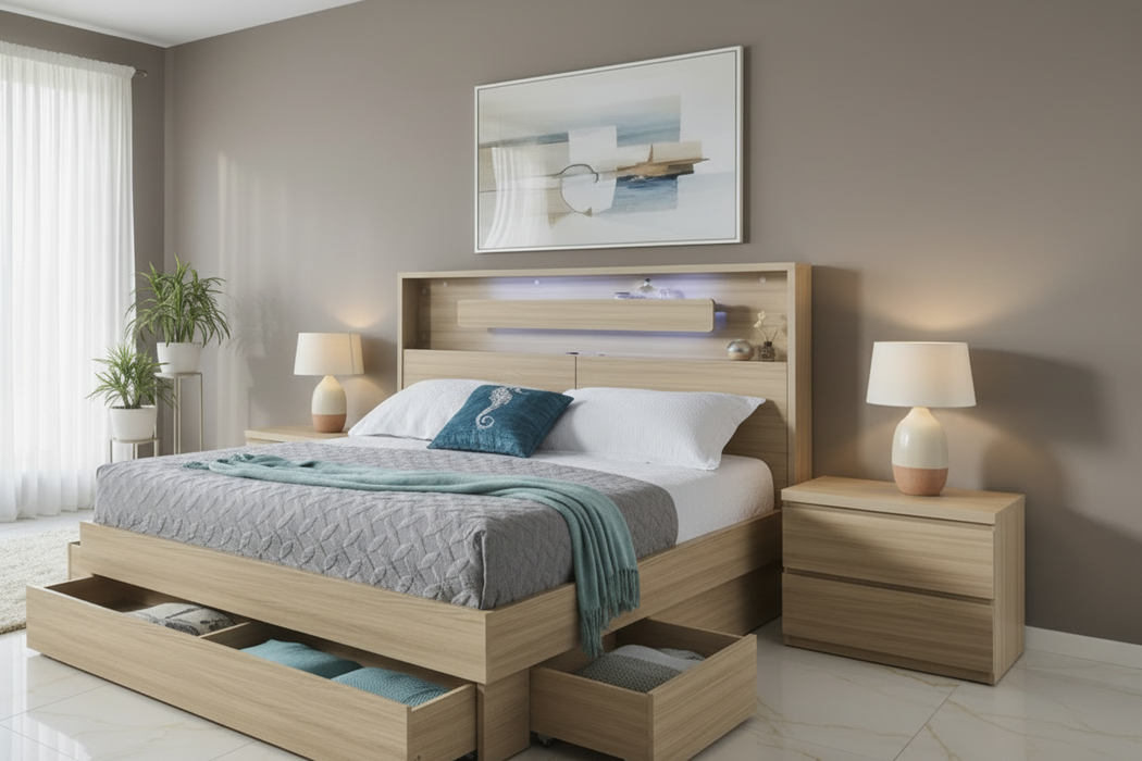 Marys Alpine Oak Double Bed with Storage – Beds Australia
