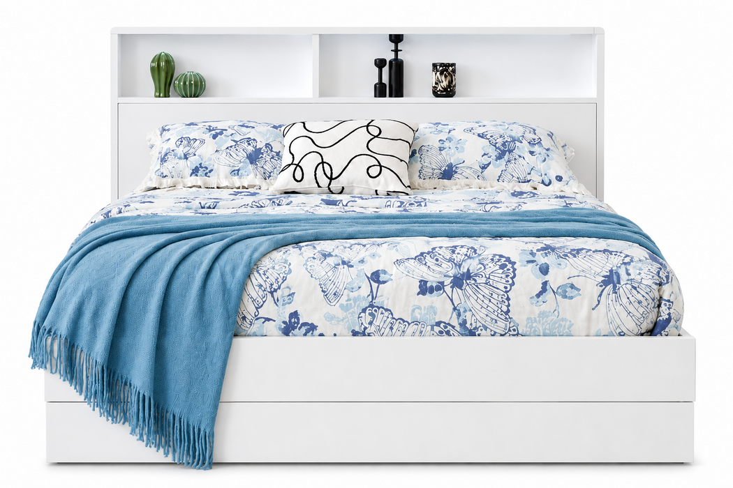 Avoca Slim Queen Storage Gas Lift Bed Ivory White