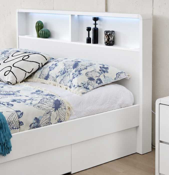 Avoca Slim Queen Storage Gas Lift Bed Ivory White