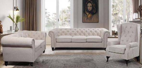 Charlotte 3 Seater Chesterfield Beige Sofa