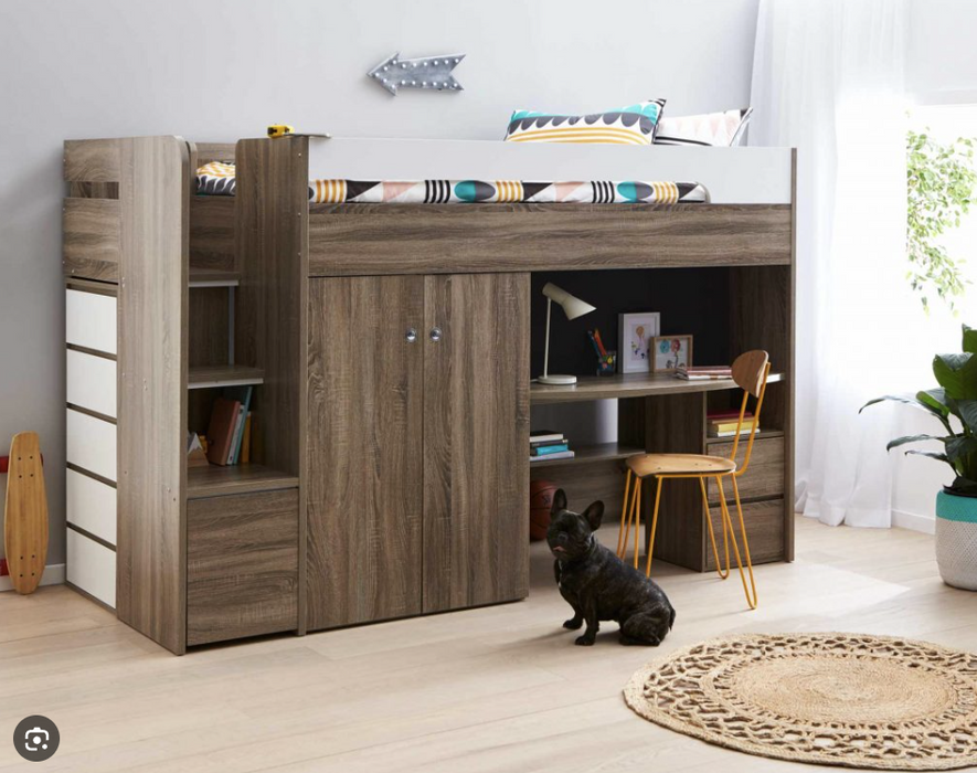 Quantum King Single Bunk Bed Loft, Mocha Oak