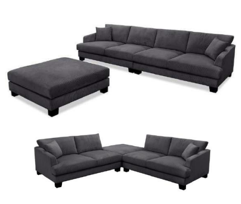 Hunter 3 Piece Corner Fabric Sofa - Charcoal