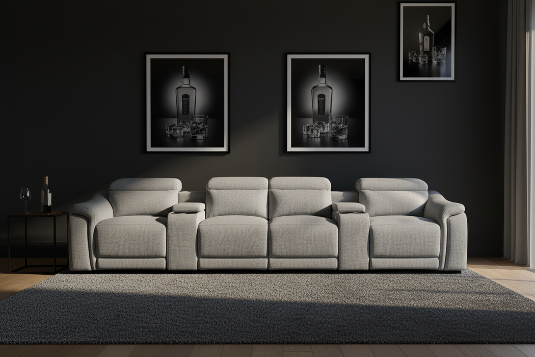 Robina 4 Seater Recliner Home Theatre Lounge - Fabric