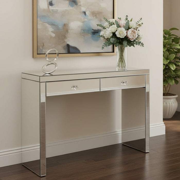 Iris Mirrored Console Table With Drawers