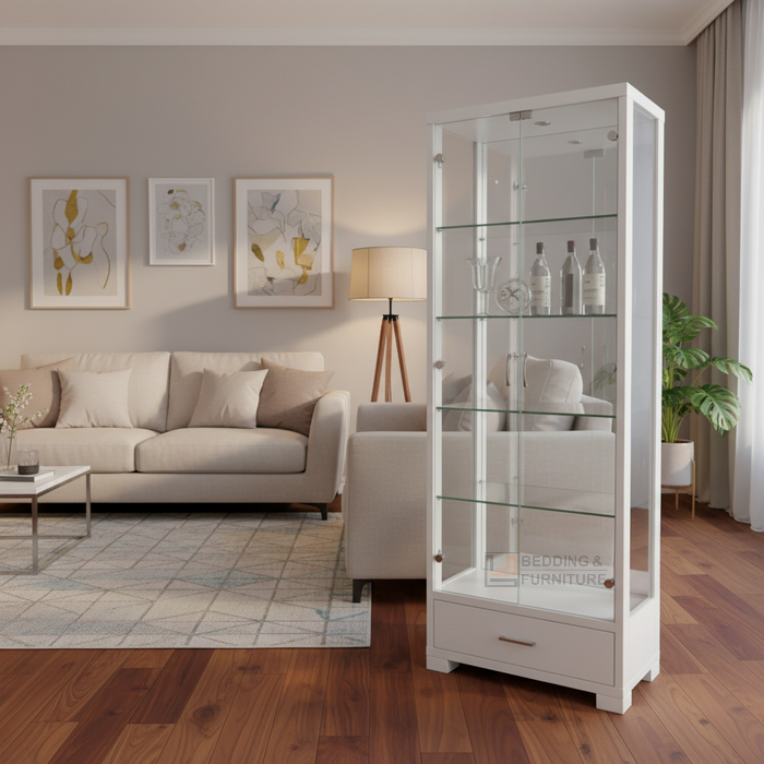 2 Door Glass Display Cabinet - Gallery White