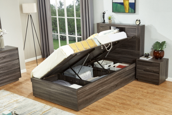 2 Piece Boston King Single Gas Lift Bed Charcoal