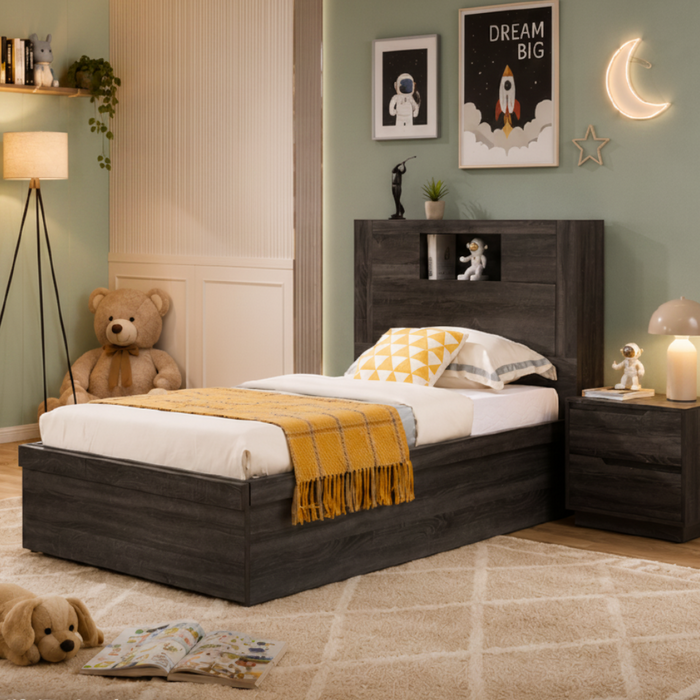 2 Piece Boston King Single Gas Lift Bed Charcoal