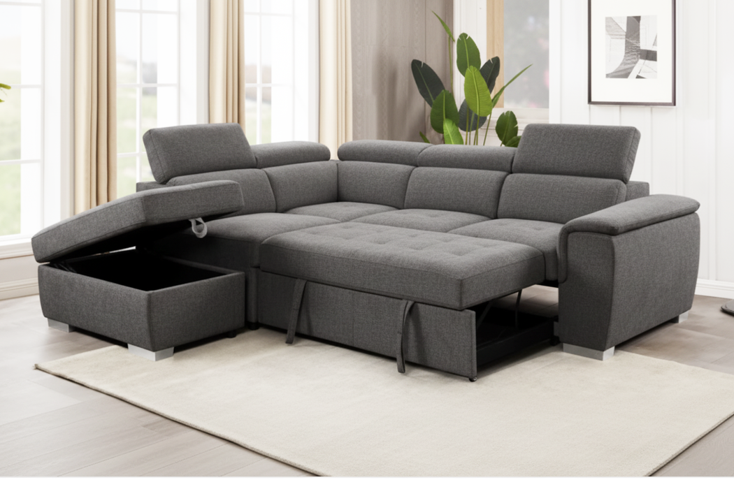 Vibel Modern Pull-Up Corner Sofa Bed with Storage | Convertible Sleeper Lounge
