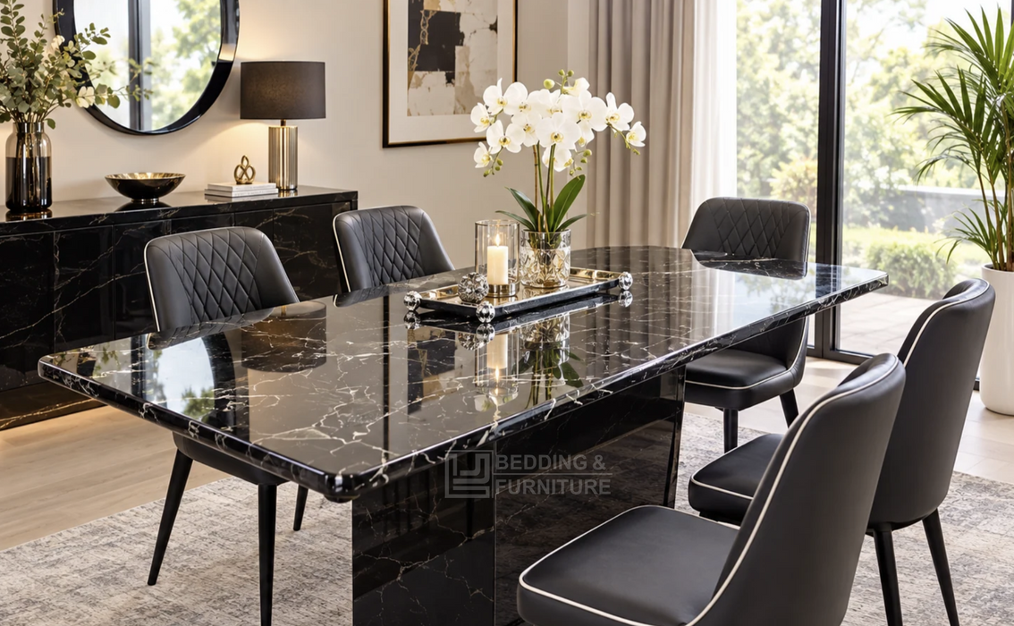 Jabari Black Stone Foil Dining Table 180cm