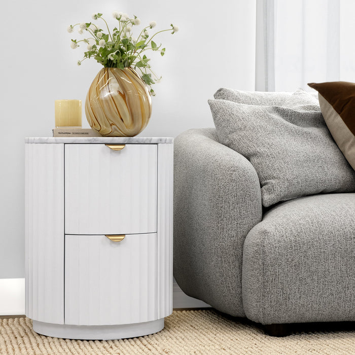 Raphael Round Carrara Marble Side Table White