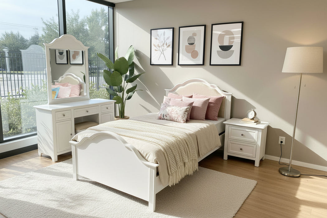Sonia White Timber Bed Frame - Options: Size