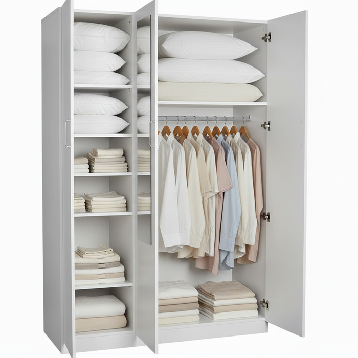 Campus 3 Door Mirrored Wardrobe, White / Black, 120cm