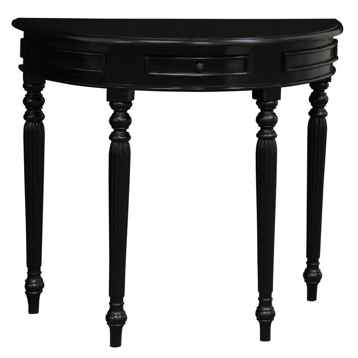 Black Nueva Turn Leg Half Round Sofa Table with Drawer