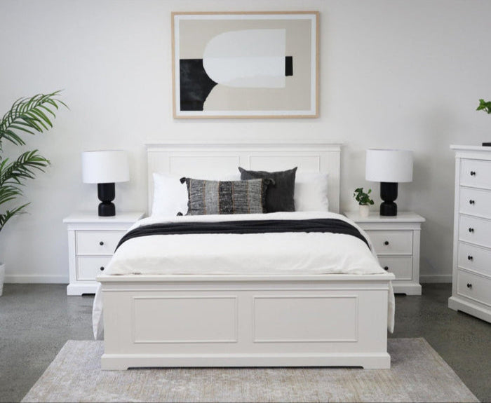 White Tasman Queen Timber Bed