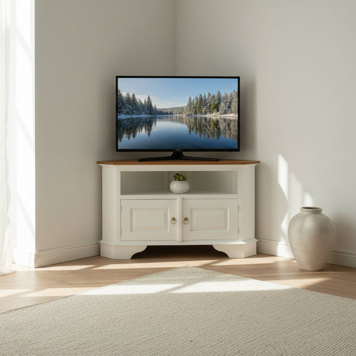 Tasmania 90cm Corner Tv Stand- White Pecan