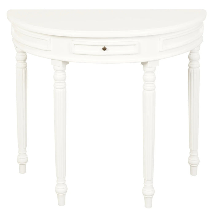 White Nueva Turn Leg Half Round Sofa Table with Drawer