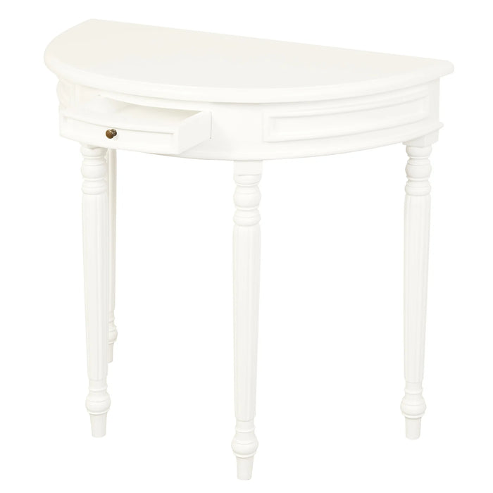 White Nueva Turn Leg Half Round Sofa Table with Drawer