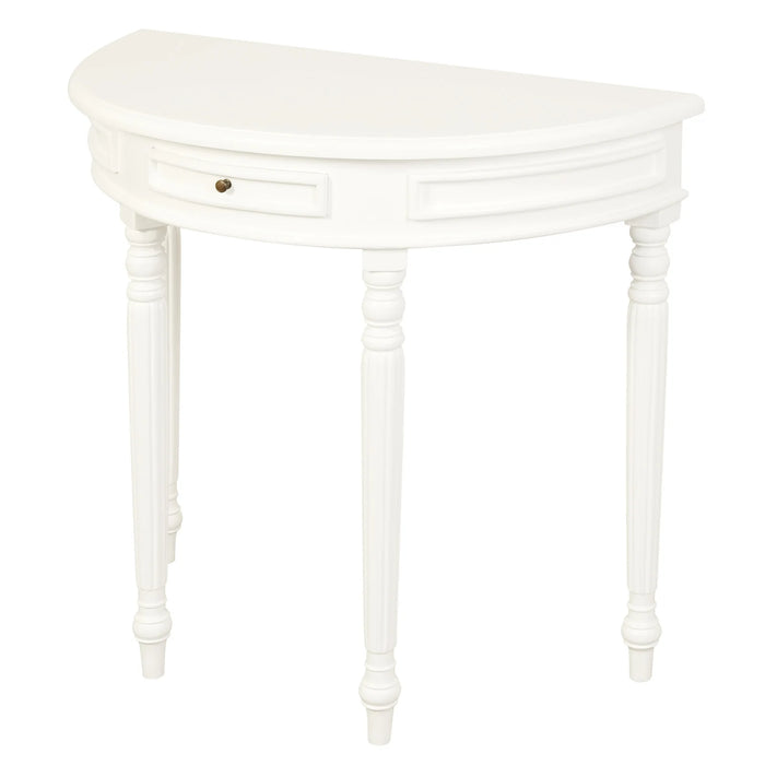 White Nueva Turn Leg Half Round Sofa Table with Drawer