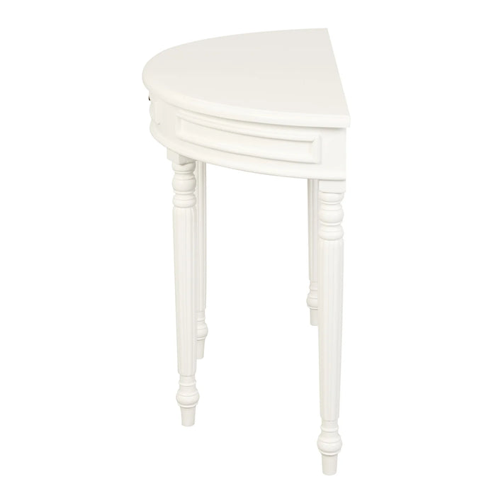 White Nueva Turn Leg Half Round Sofa Table with Drawer