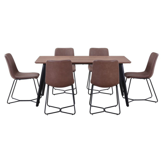 Retuzo 7 Piece Dining Table Set with Brown Chairs 160cm