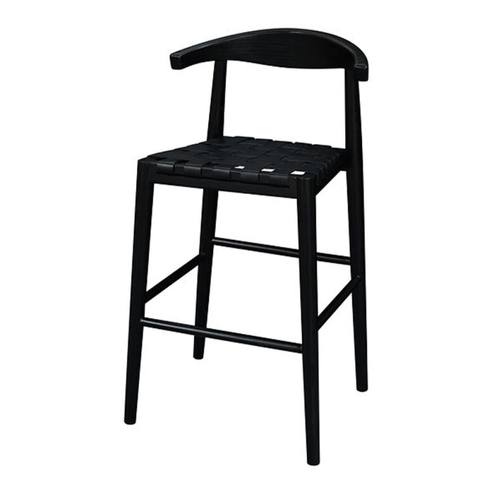 Set of 2 Elina Black Woven Leather Barstools