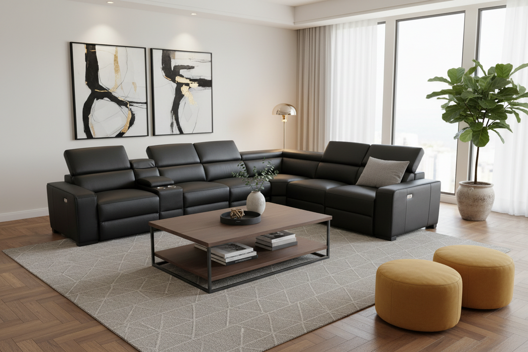 York 5 Seater Modular 100% Leather Corner Lounge