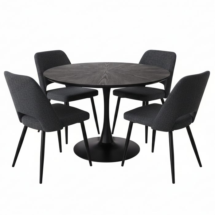 Starla 5-Piece Dining Set with Charcoal Fabric Dining Chairs, 100cm