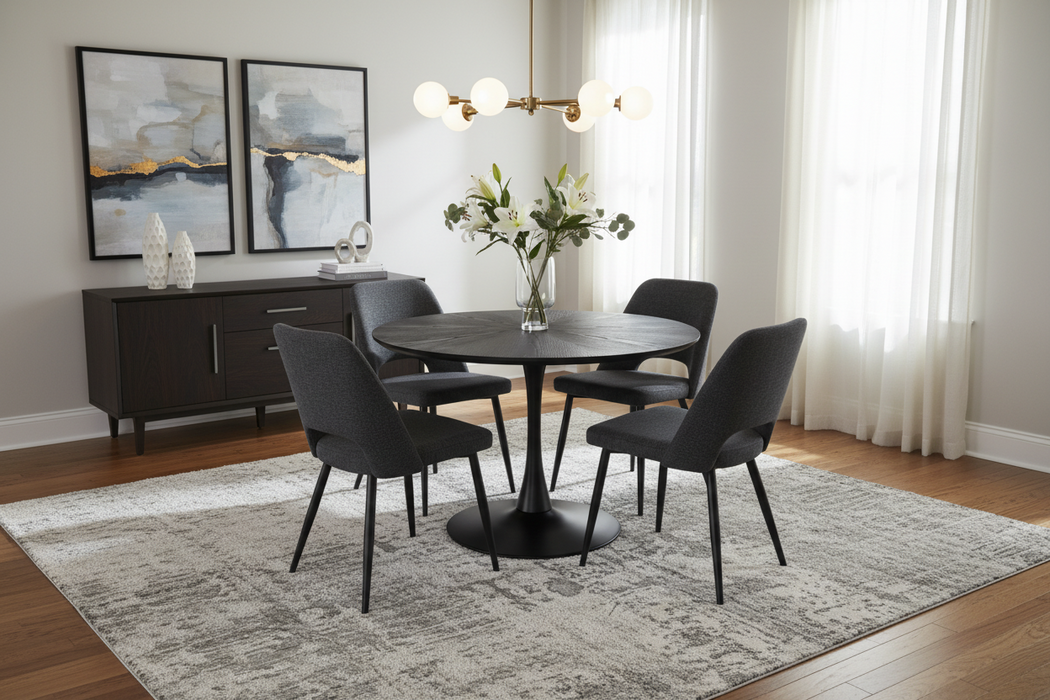 Starla 5-Piece Dining Set with Charcoal Fabric Dining Chairs, 100cm