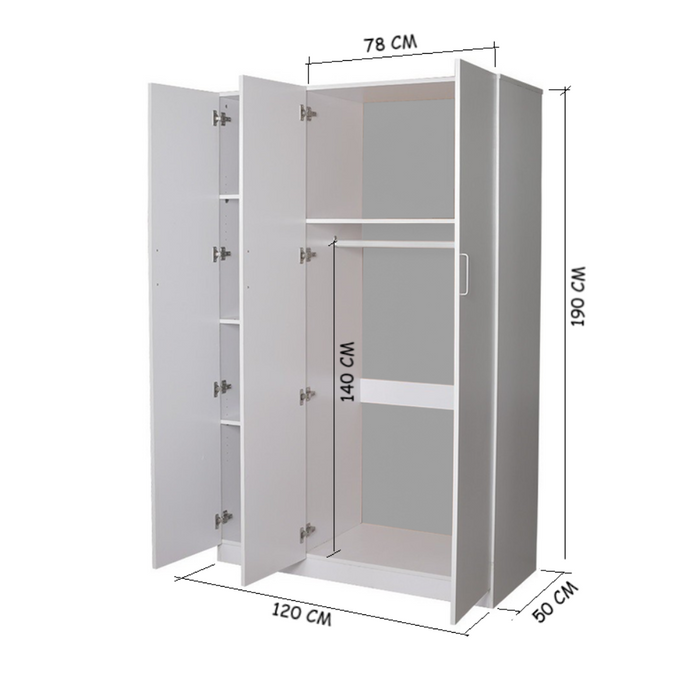 Campus 3 Door Mirrored Wardrobe, White / Black, 120cm