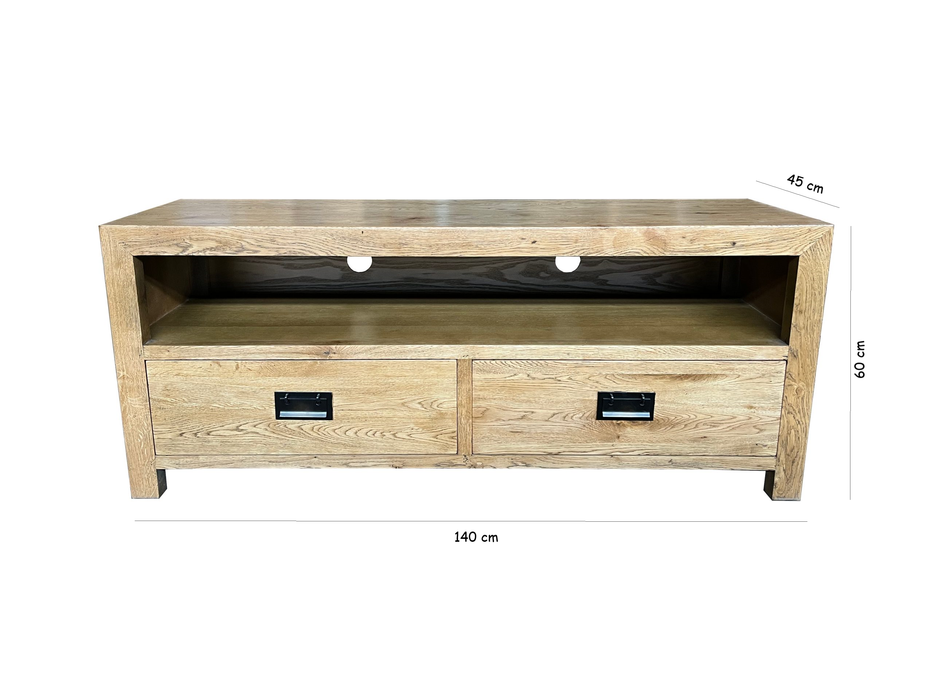 Rutheford Oak Wood 2 Drawer TV Unit, 140cm