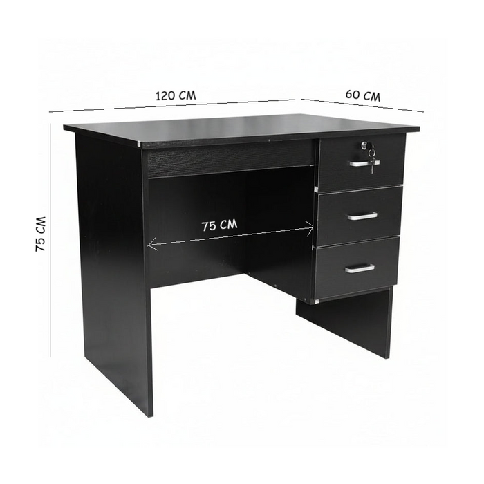 Helena 3 Drawer Study Desk - 120cm Black