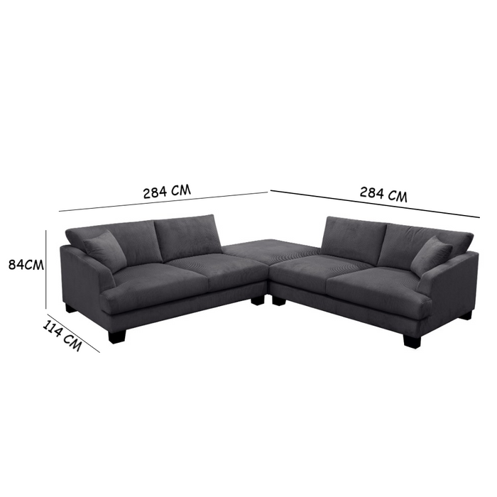 Hunter 3 Piece Corner Fabric Sofa - Charcoal