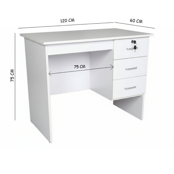 Helena 3 Drawer Study Desk - 120cm White
