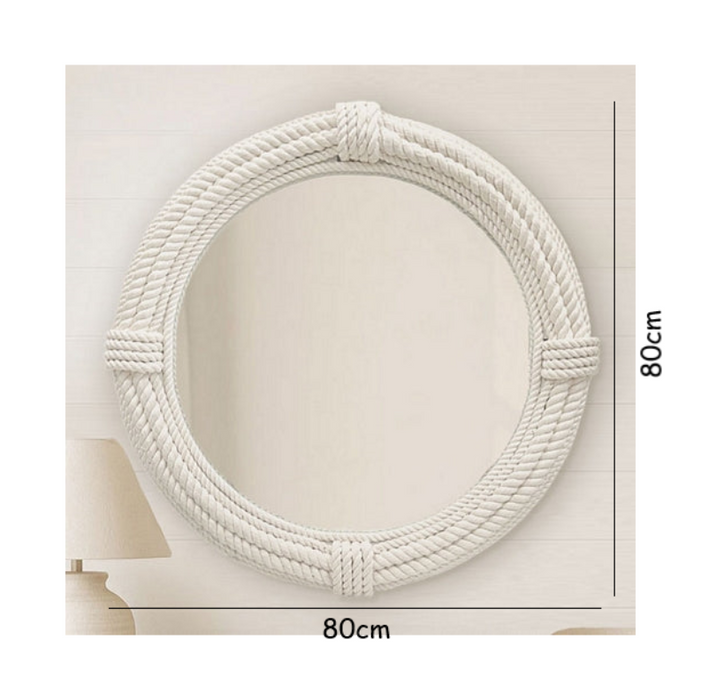 White Rope Round Wall Mirror, 80cm x 80cm