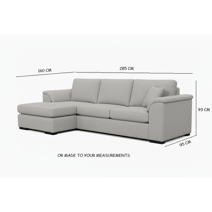 Bondi 4 Seater Rounded Arm Chaise in Fabric, 285cm