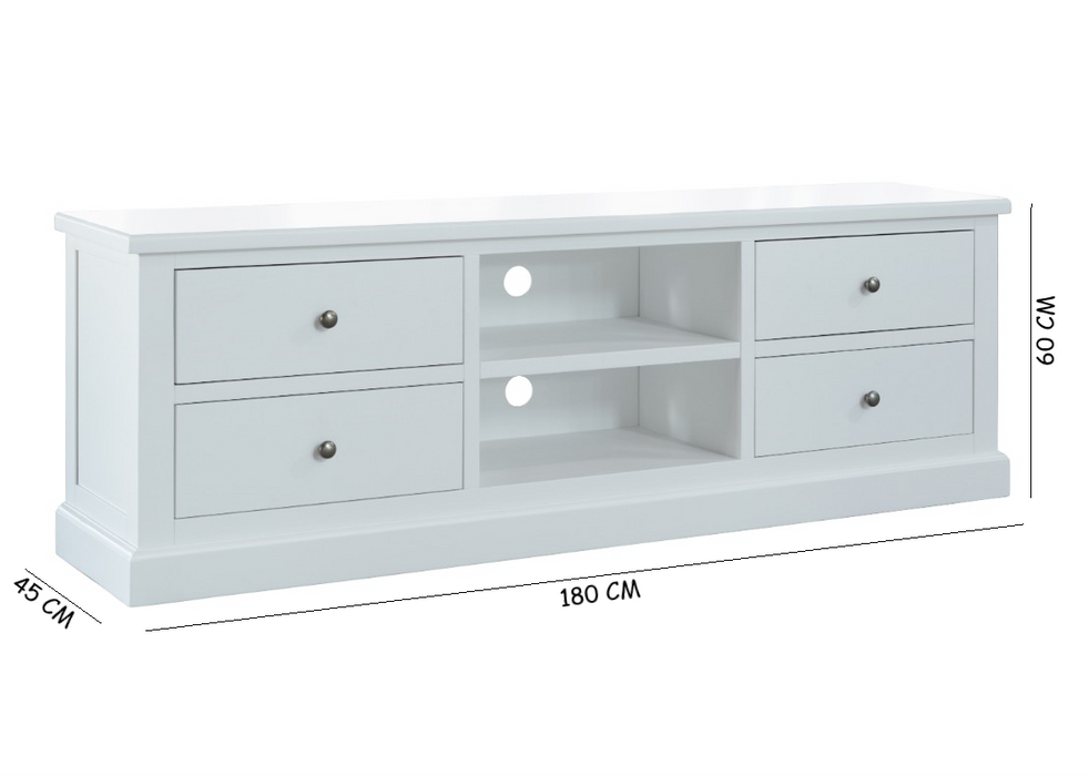Port 180cm White Acacia Wood TV Stand with 4 Drawers | Modern Entertainment Unit
