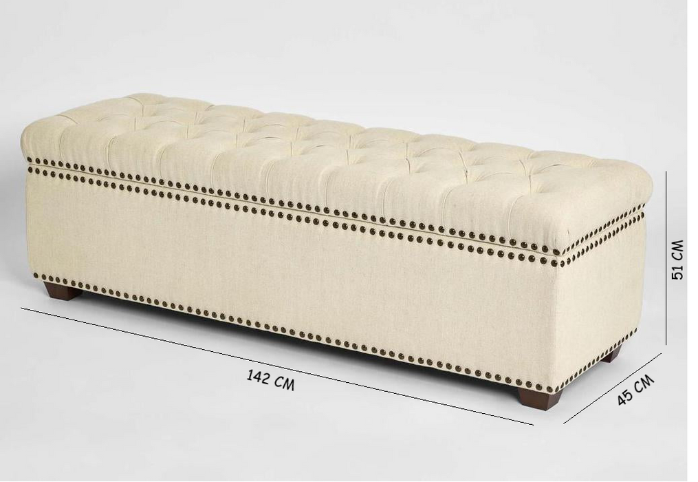 Queenscliff Tufted Storage Ottoman Beige | Elegant Upholstered Storage Bench for Living Room & Bedroom