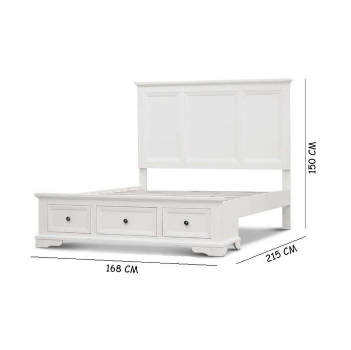 Visala White Solid Wood Bed Frame | Classic Hamptons Bedroom Bed