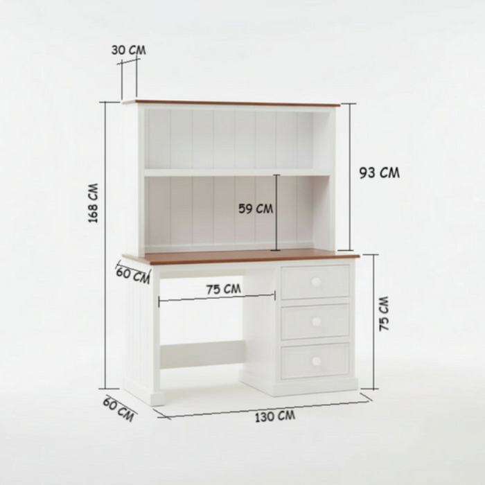 Solid Timber Desk & Hutch - White Oak. 130cm