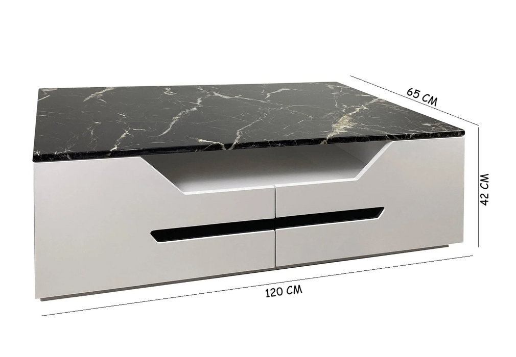 Wallis Marble Top Coffee Table with 4 Drawers  | FULLY ASSEMBLED