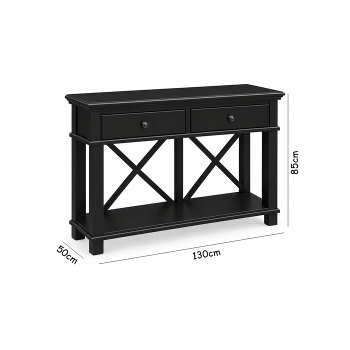 Hamptons 2 Drawer Hallway Console Table Black - Console Table Sydney