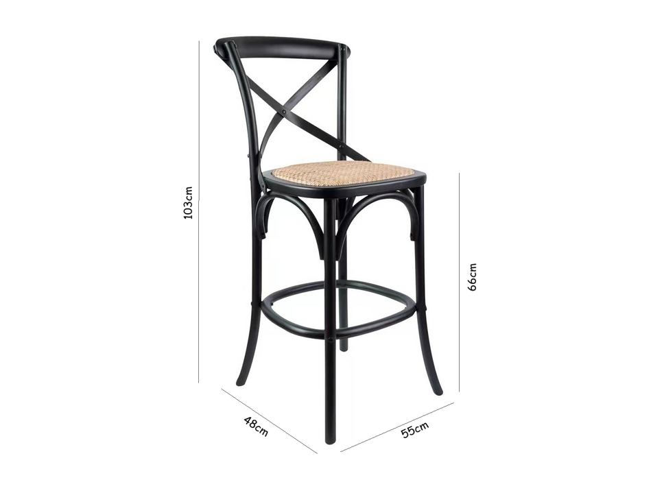Cross Back Coastal Hampton Black Kitchen Stool - Sydney Cafe Stools