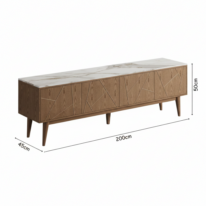 Hudson Sintered Stone Top Wooden 4 Door TV Unit - 2000mm