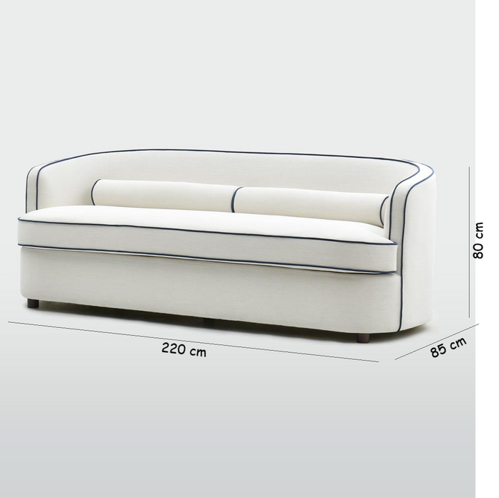 Bridie Hamptons 3 Seater Sofa Lounge Ivory with Blue Piping