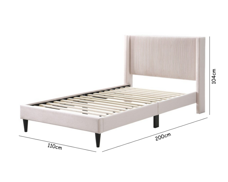 Velora Upholstered King Single Bed Frame with Vertical Headboard – Blush Pink