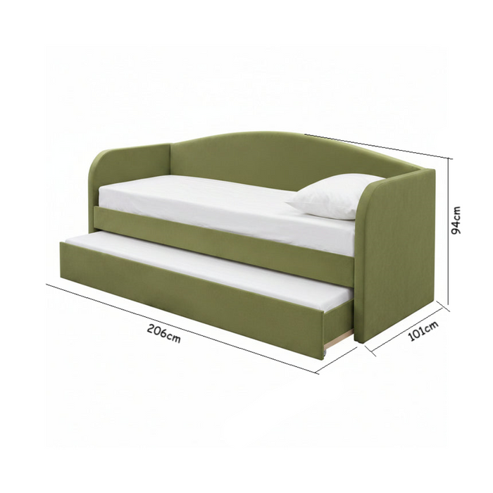 Eden Olive Velvet Upholstered Day Bed with Pull-Out Trundle