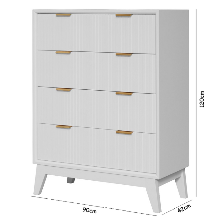 Elwood White Acacia Wood 4 Drawer Storage Cabinet with Gold Handles
