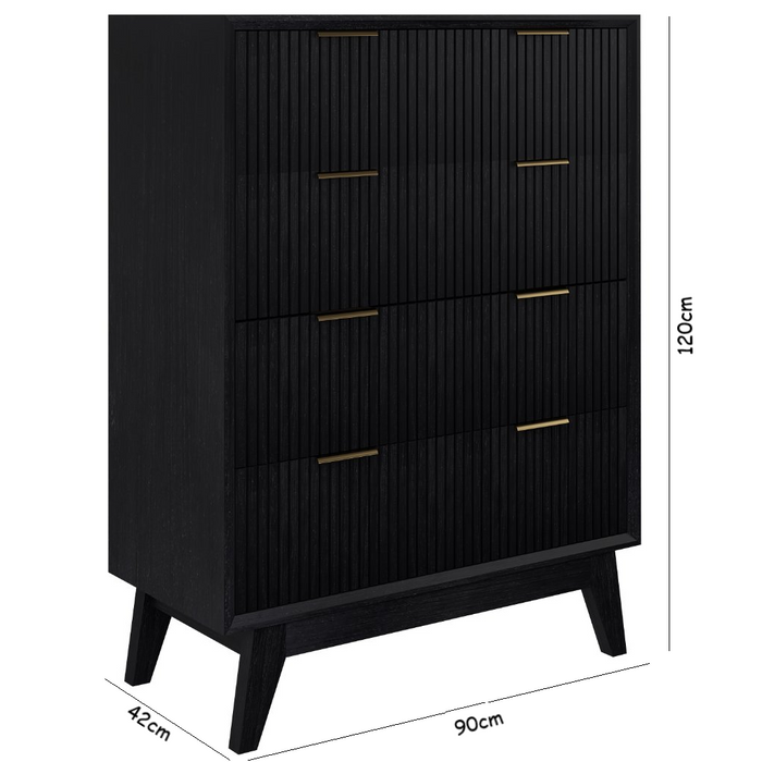 Elwood Black Acacia Wood 4 Drawer Storage Cabinet with Gold Handles